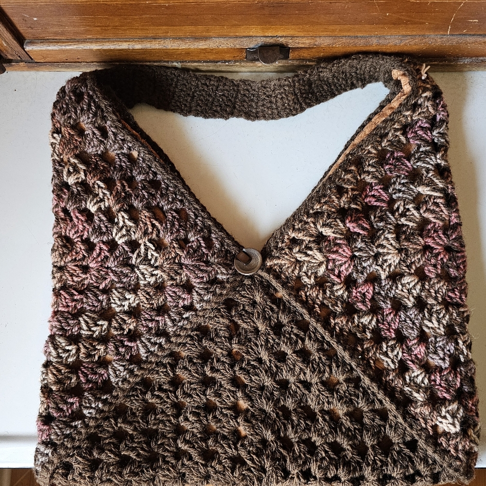 Handmade Shetland Wool Crochet Tote Bag With Cotton Lining